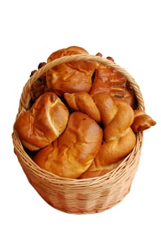 Basket with different types of bread isolated