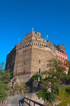 High ancient German castle with a bridge.