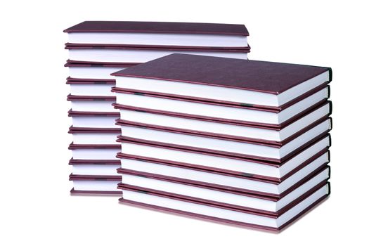 Books neatly stacked on a white background. Collage.     