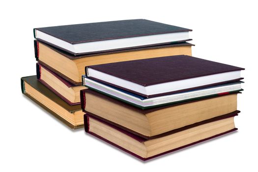 Stacks of books on a white background. Collage.