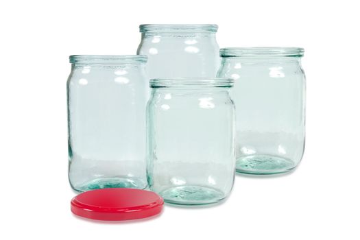 Glass jar isolated on white. Collage.