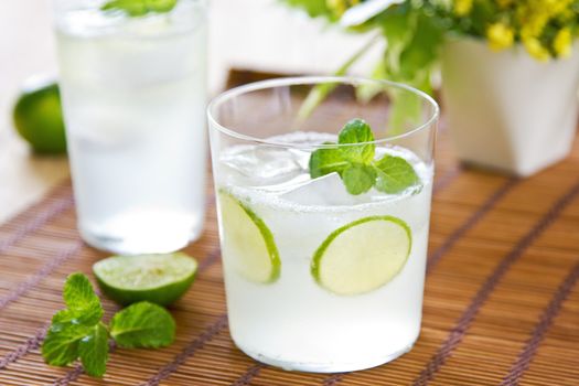 Lime with mint and soda juice