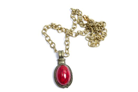 Retro necklace and pendant isolated on white 