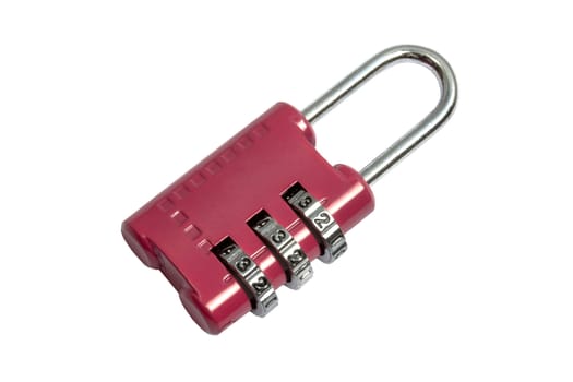 Red combination lock isolated on white background
