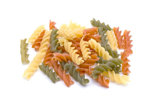 Colorful pasta closeup on white background 
