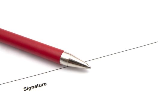 A pen isolated on a blank signature paper 