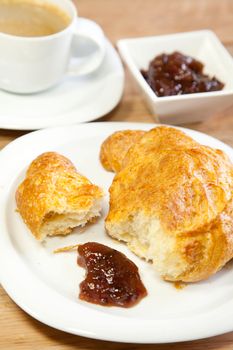 Breakfast served on a tray on a sunny morning 