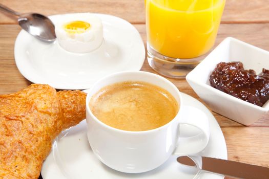 Breakfast served on a tray on a sunny morning 