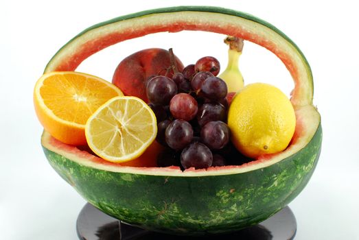 Watermelon basket with fruit inside