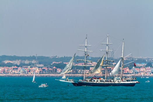CADIZ, SPAIN - JUL 29: English  Ship, Lord Nelson setting sail on the Tall ship races 2012 on July 29 , 2012, in Cadiz , Spain