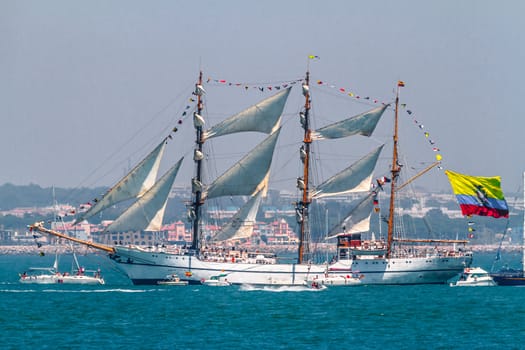 CADIZ, SPAIN - JUL 29: Ecuadorian Navy Ship, Guayas setting sail on the Tall ship races 2012 on July 29 , 2012, in Cadiz , Spain