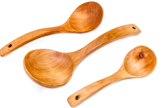 Group of wooden spoon on a white background