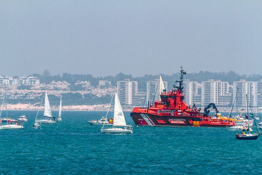 CADIZ, SPAIN - JUL 29: Spanish Maritime rescue ship Maria Zambrano escorting the sailing ships of the Tall ship races 2012 on July 29 , 2012, in Cadiz , Spain