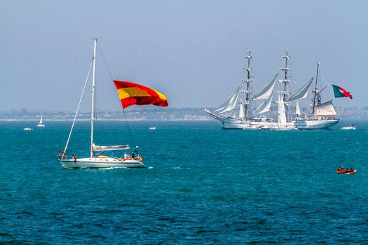 CADIZ, SPAIN - JUL 29: Portuguese  Ship, Sagres setting sail on the Tall ship races 2012 on July 29 , 2012, in Cadiz , Spain