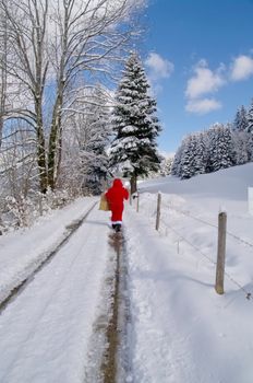 Santa Claus, Father Christmas in a beautiful winter landscape