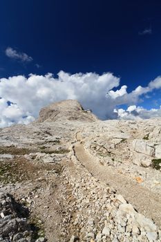 plateau in Pale di San Martino Dolomites and Rosetta peak, Trentino, Italy 