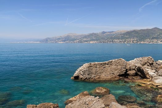 summer view of Paradiso gulf  from Punta Chiappa,  Liguria, Italy