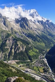 aerial view of Ferret Valley with Mont Blanc tunnel at the bottom