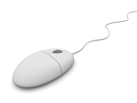 Close-up of simple wired computer mouse isolated on white background
