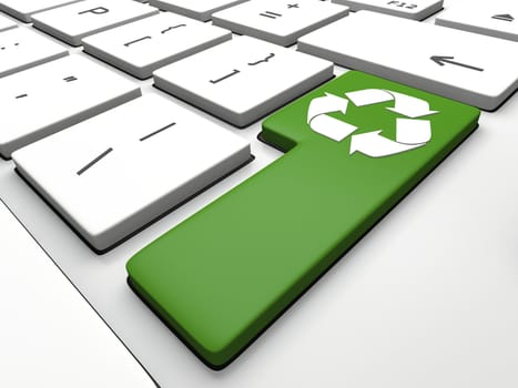 Recycling symbol on computer keyboard, concept of role of technology in environmental protection