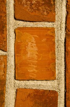Wall made of bricks fragment. Closeup of architectural background.