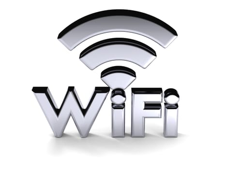 Silver WiFi symbol in three dimensional shape, isolated on white background