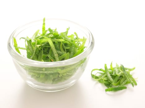 close up of a bowl of lime zest