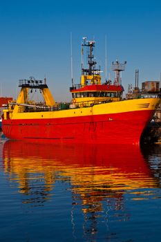 Supply and emergency boat in the port