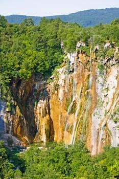 Beautiful waterfall in the Plitvice Lakes National Park in Croatia