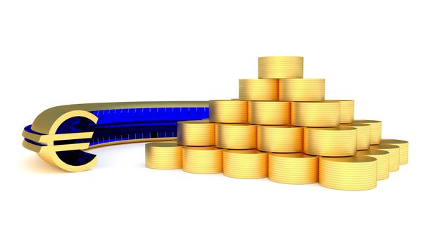 golden pyramid of coin and euro symbol