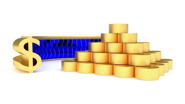 golden pyramid of coin and dollar symbol