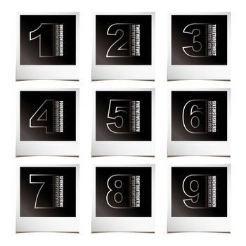 Collection of numbers with instant photos and shadow