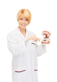 picture of attractive female doctor with toothbrush and jaws