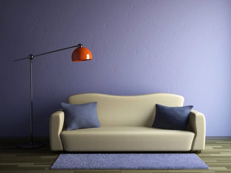 The sofa and the lamp near a wall
