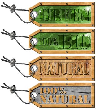 Green bio and natural tags with steel cable - 4 items

