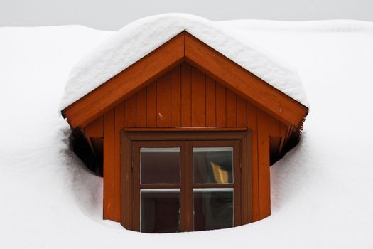 window covered with snow