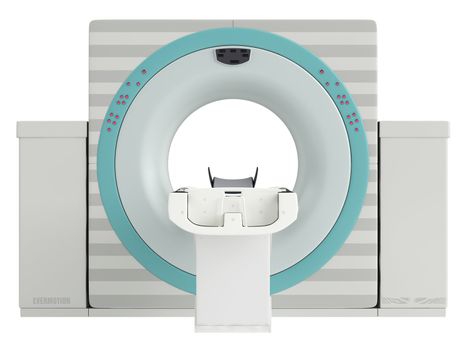 Isolated CT-scanner used in hospital diagnostics to produce a cross-sectional three dimensial image of body tissues