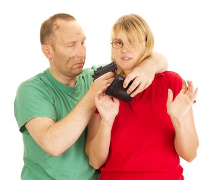 A man hold a woman at gunpoint