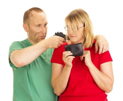 A man hold a woman at gunpoint