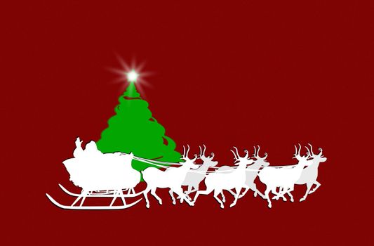 Christmas background,Santa Claus On Sledge With Reindeer