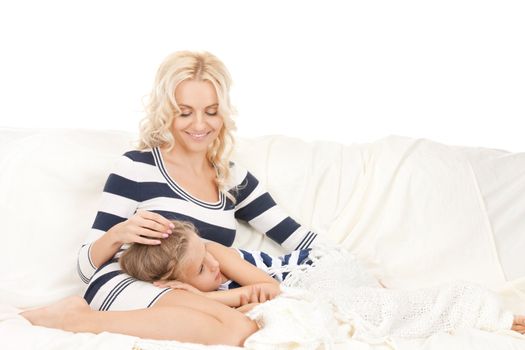 bright picture of happy mother and little girl.