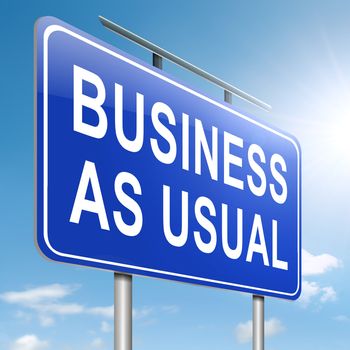 Illustration depicting a roadsign with a business as usual concept. Sky background.