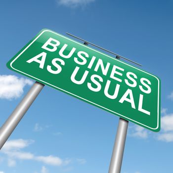 Illustration depicting a roadsign with a business as usual concept. Sky background.