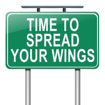 Illustration depicting a roadsign with a spreading your wings concept. White background.