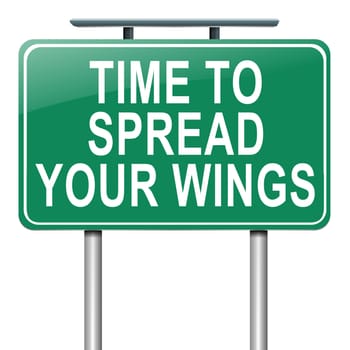 Illustration depicting a roadsign with a spreading your wings concept. White background.