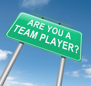 Illustration depicting a roadsign with a team player concept. Blue sky background.