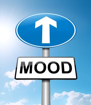 Illustration depicting a roadsign with a mood concept. Bright sunshine background.