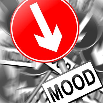 Illustration depicting a roadsign with a mood concept. Monochrome blurred background.