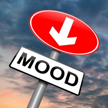 Illustration depicting a roadsign with a mood concept. Cloudy dark sky background.