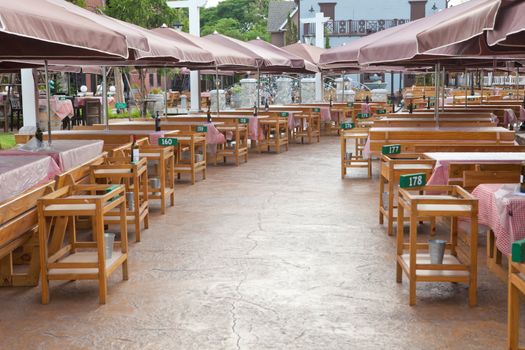View of empty outdoor restaurant in Thailand